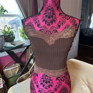 Brown Lace Trimmed Top